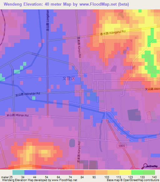 Wendeng,China Elevation Map