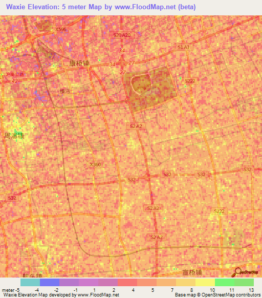 Waxie,China Elevation Map