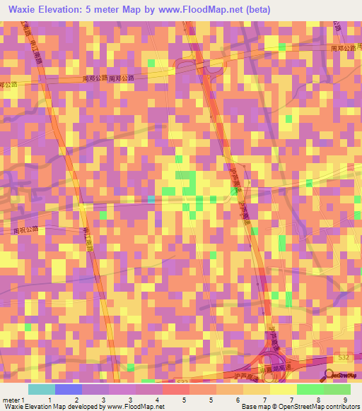 Waxie,China Elevation Map