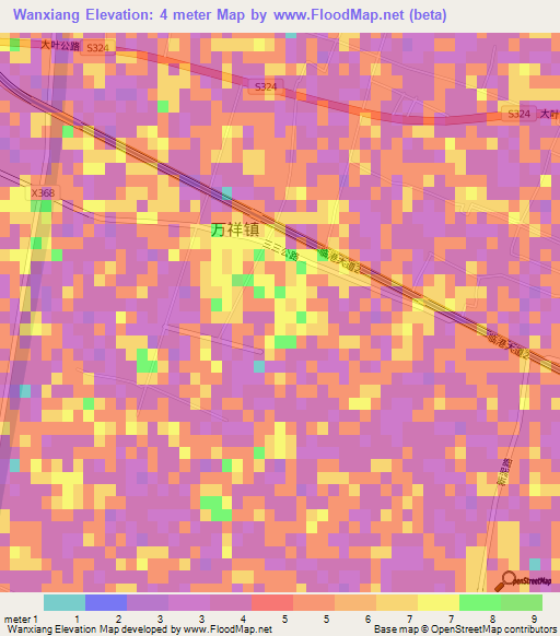 Wanxiang,China Elevation Map