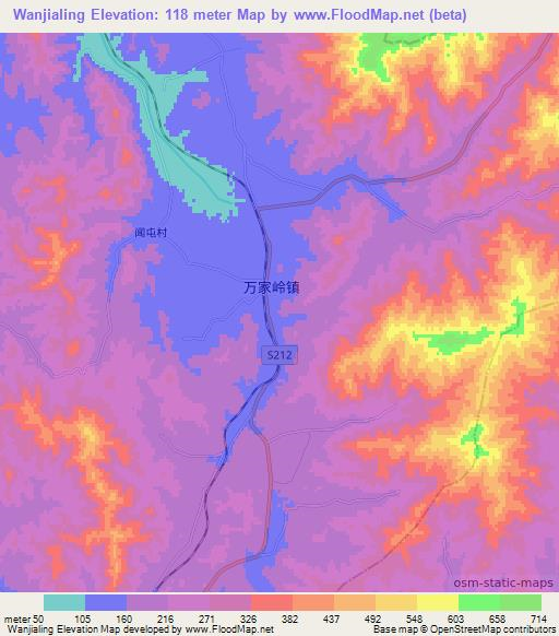 Wanjialing,China Elevation Map