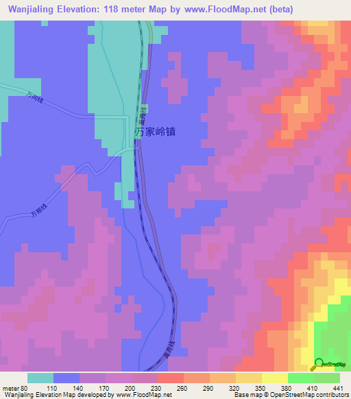 Wanjialing,China Elevation Map