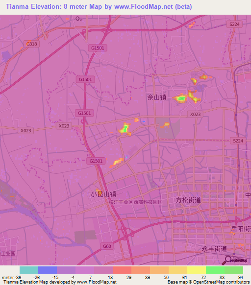 Tianma,China Elevation Map