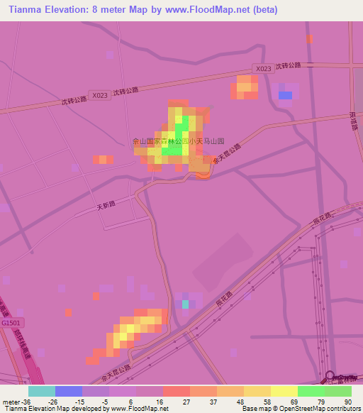 Tianma,China Elevation Map