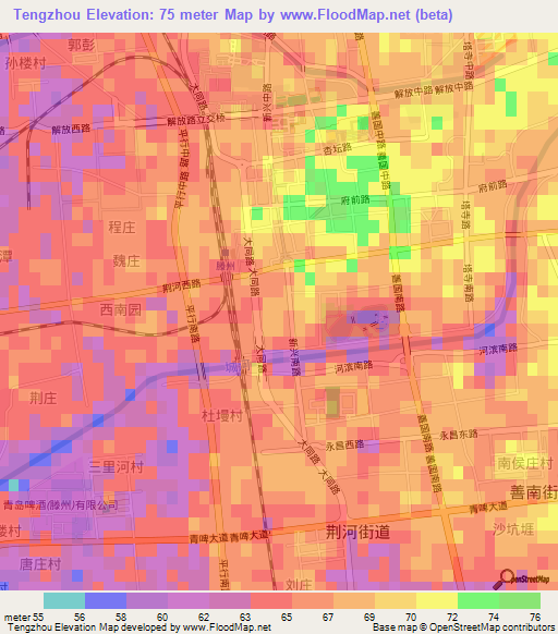 Tengzhou,China Elevation Map