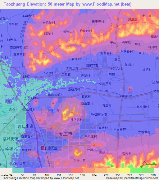 Taozhuang,China Elevation Map