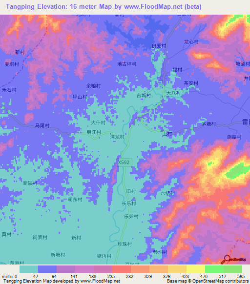 Tangping,China Elevation Map