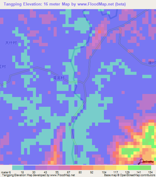 Tangping,China Elevation Map