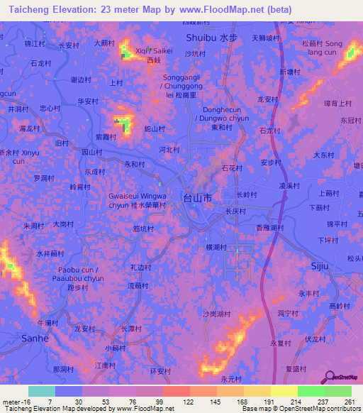 Taicheng,China Elevation Map