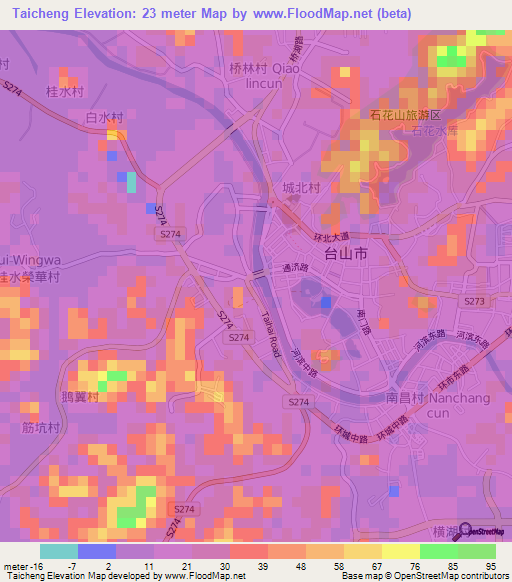 Taicheng,China Elevation Map