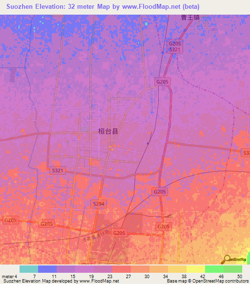 Suozhen,China Elevation Map