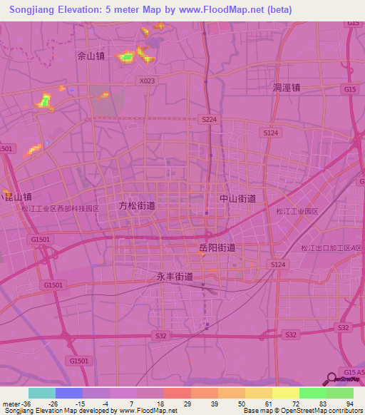 Songjiang,China Elevation Map