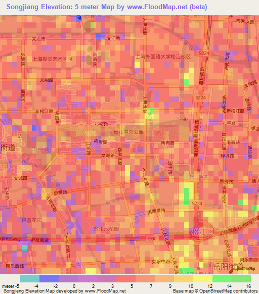 Songjiang,China Elevation Map