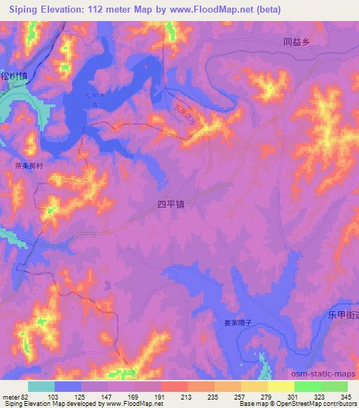 Siping,China Elevation Map