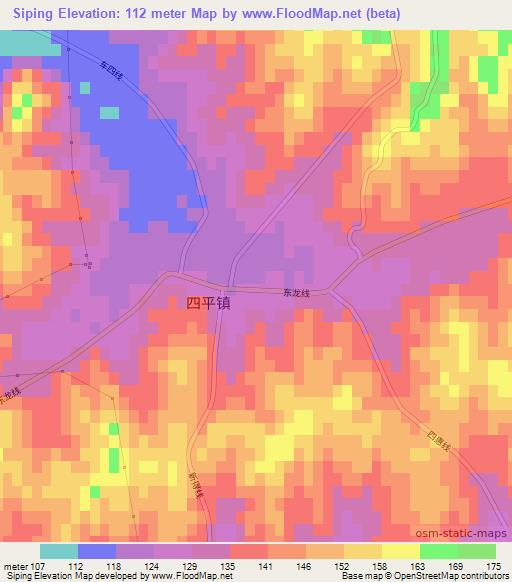 Siping,China Elevation Map