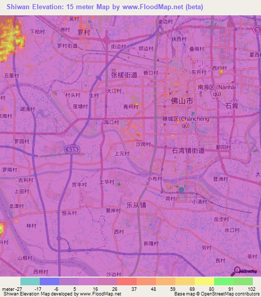 Shiwan,China Elevation Map