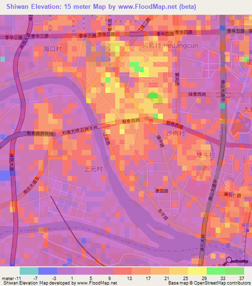 Shiwan,China Elevation Map