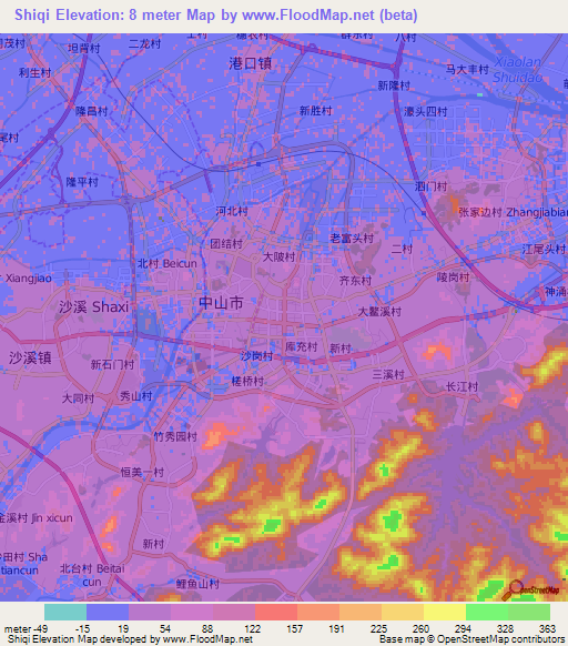 Shiqi,China Elevation Map