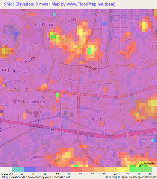 Shiqi,China Elevation Map