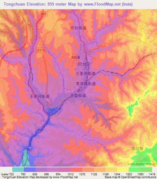 Tongchuan,China Elevation Map