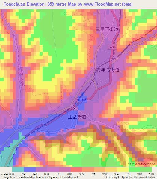 Tongchuan,China Elevation Map