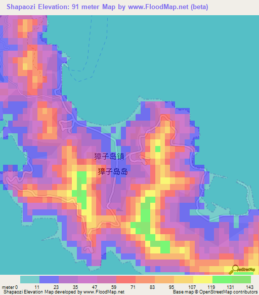 Shapaozi,China Elevation Map