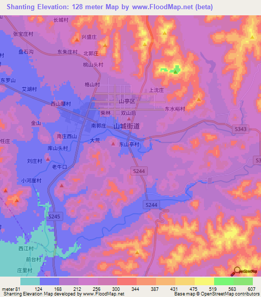 Shanting,China Elevation Map