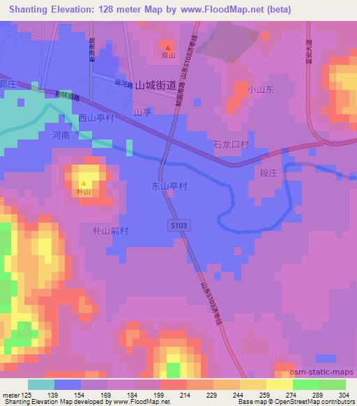 Shanting,China Elevation Map