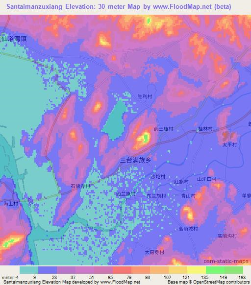 Santaimanzuxiang,China Elevation Map