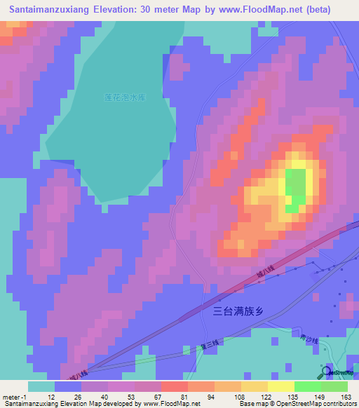 Santaimanzuxiang,China Elevation Map