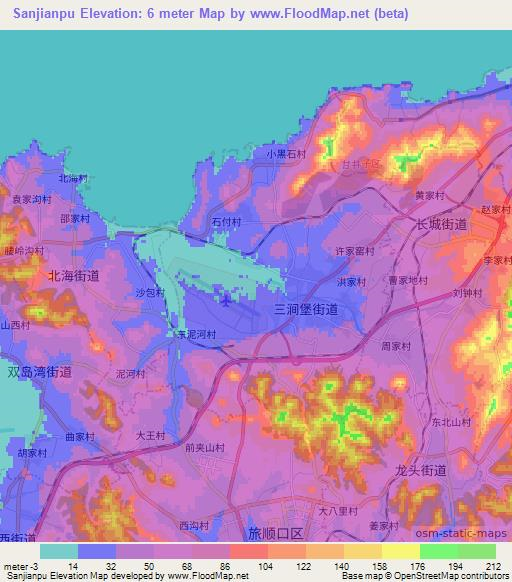 Sanjianpu,China Elevation Map