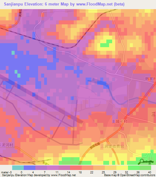 Sanjianpu,China Elevation Map