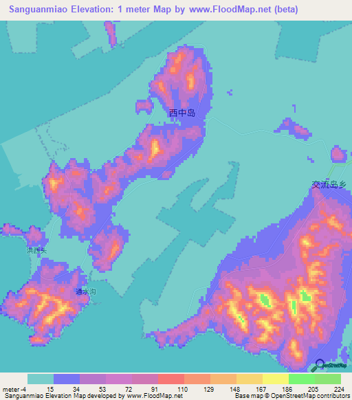 Sanguanmiao,China Elevation Map