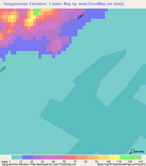 Sanguanmiao,China Elevation Map