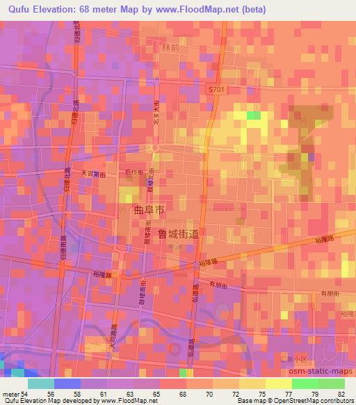 Qufu,China Elevation Map