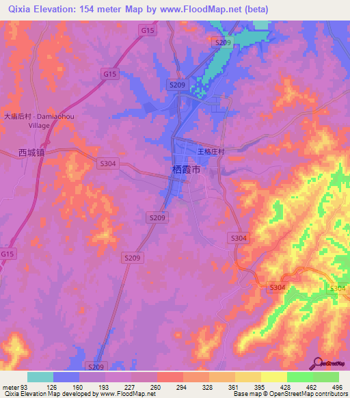 Qixia,China Elevation Map