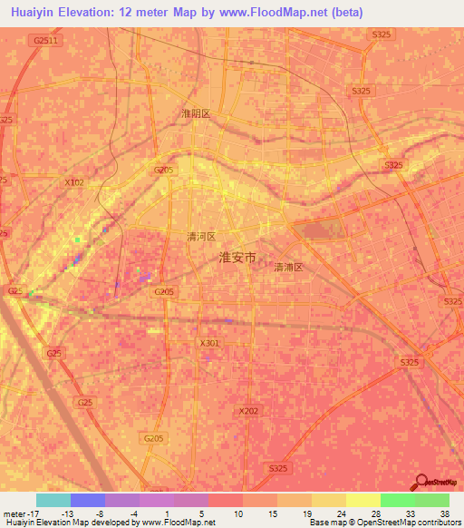 Huaiyin,China Elevation Map