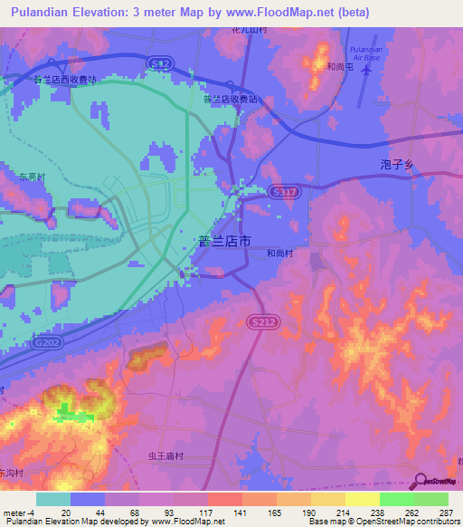 Pulandian,China Elevation Map