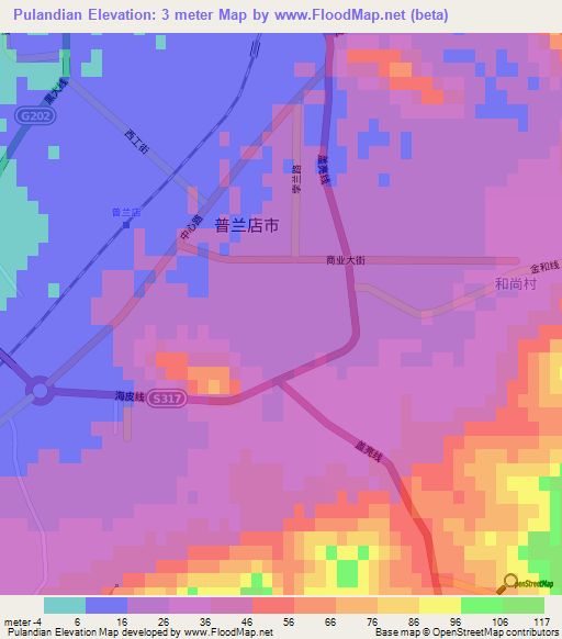 Pulandian,China Elevation Map