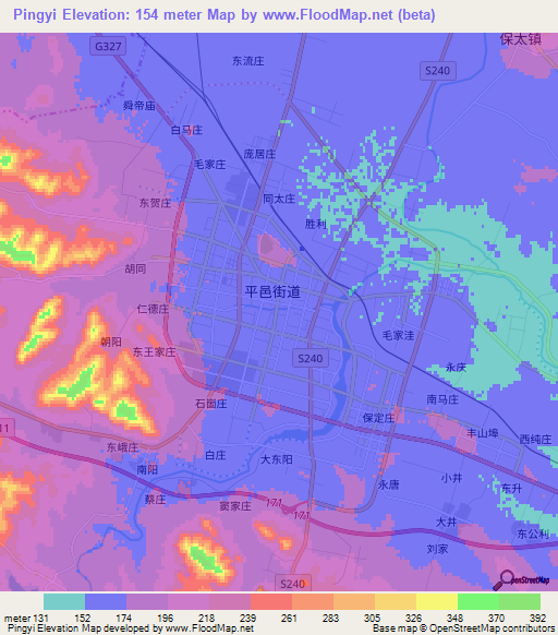 Pingyi,China Elevation Map