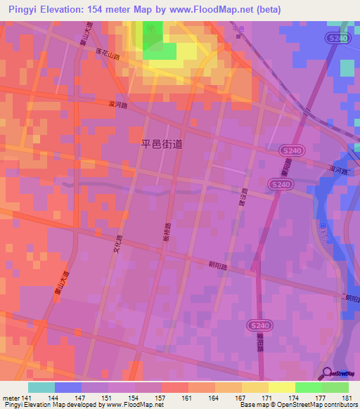 Pingyi,China Elevation Map