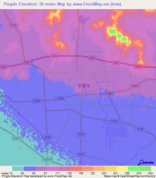 Pingdu,China Elevation Map