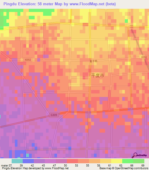 Pingdu,China Elevation Map