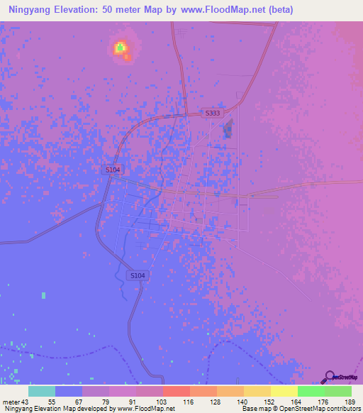 Ningyang,China Elevation Map