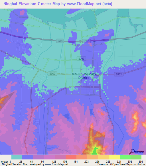 Ninghai,China Elevation Map