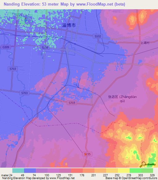 Nanding,China Elevation Map