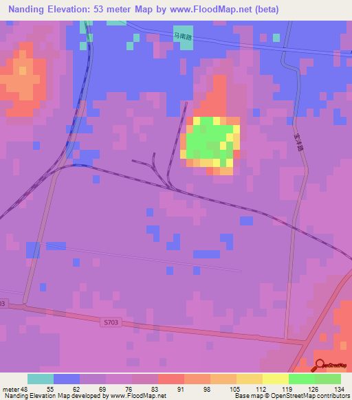 Nanding,China Elevation Map