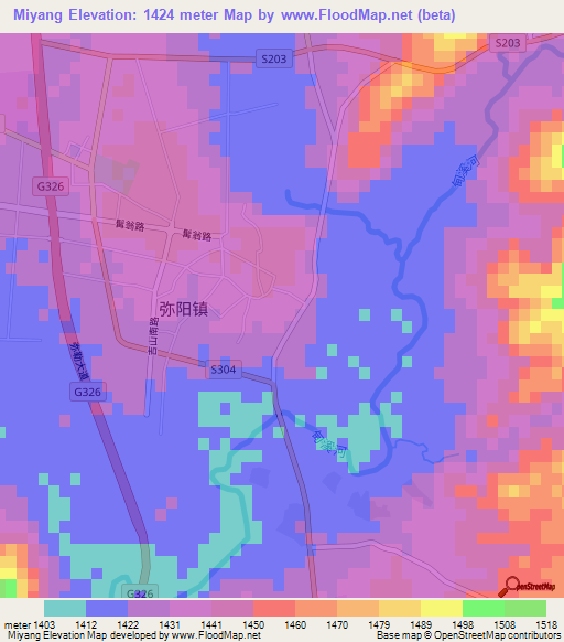 Miyang,China Elevation Map