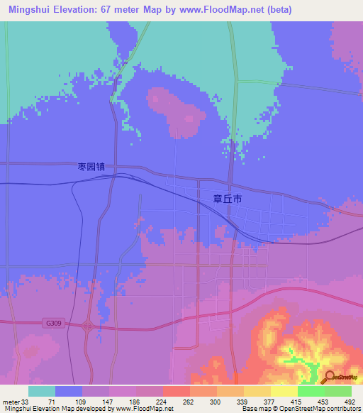 Mingshui,China Elevation Map