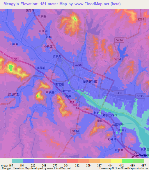 Mengyin,China Elevation Map